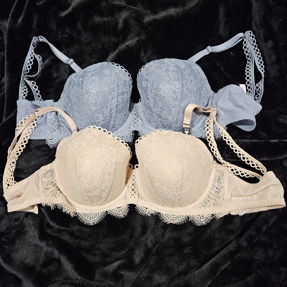 Victoria's Secret 36DD Dream Angels Lace Shimmer Lightly Lined Demi Blue ONLY